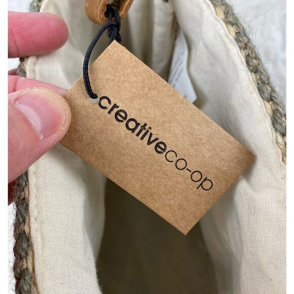 NWT Creative Co-op Set of 2 Jute Woll Basket with Leather Loop 6" and 4" - Picture 8 of 8